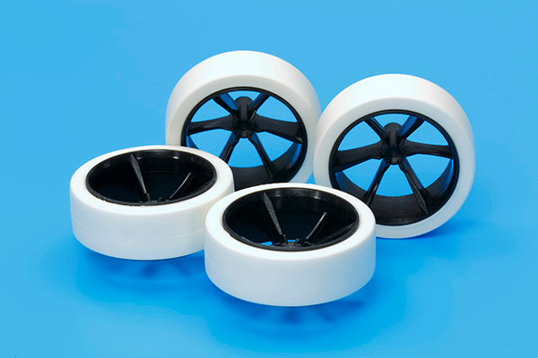 Tamiya 95371 Mini 4WD Hard Large Diameter LP Tire/Wheels & LP Tire/Carbon Wheel 6-Spoke (4950344953714)