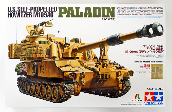 Tamiya 37026 U.S. Self-Propelled Howitzer M109A6 Paladin (Iraq War) 1/35 Scale Kit (4950344370269)