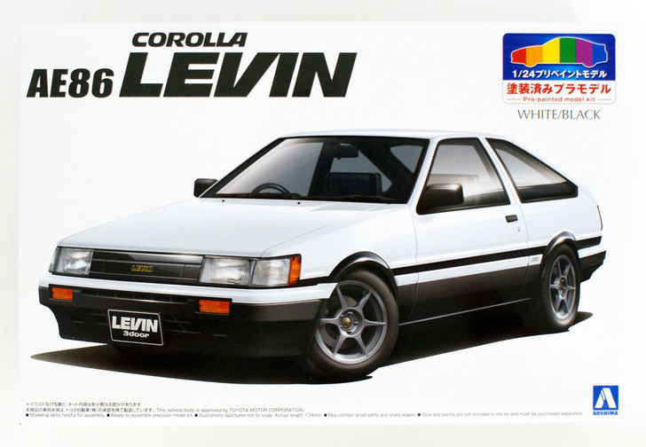 Aoshima 54956 Toyota AE86 Levin 1983 White/Black 1/24 Pre-painted model kit (4905083054956)