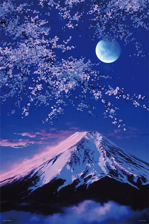 Yanoman Jigsaw Puzzle 10-1305 Japanese Scenery Mt. Fuji & Cherry Blossoms at Night (1000 Pieces) (4979817133057)