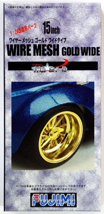 Fujimi TW14 Wire Mesh Gold Wide Wheel & Tire Set 1/24 Scale Kit (4968728192826)
