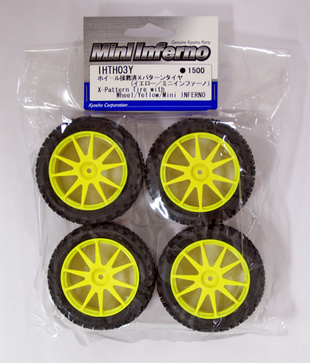 Kyosho IHTH03Y X-Pattern Tire With Wheel(Yellow/Mini Inferno)