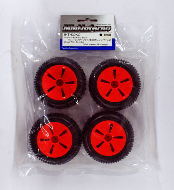 Kyosho IHTH30KO Wheel With Tire Set(Mini Inferno ST/Orange/4pcs)