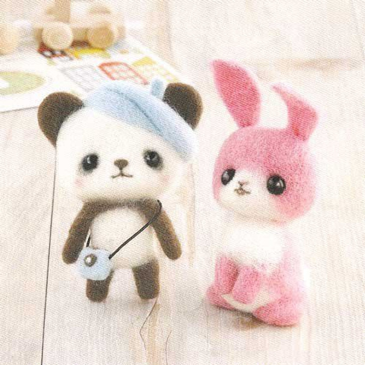 Hamanaka H441-369 Felt Wool Mascot Panda & Rabbit Kit