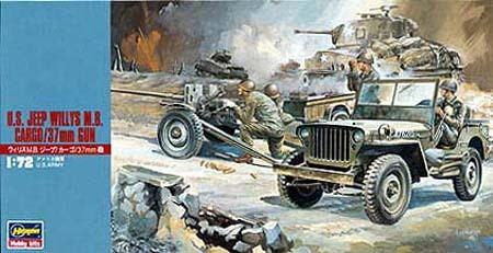 Hasegawa MT01 U.S.JEEP WILLYS M.B./CARGO/37mm GUN 1/72 Scale Kit (4967834312012)