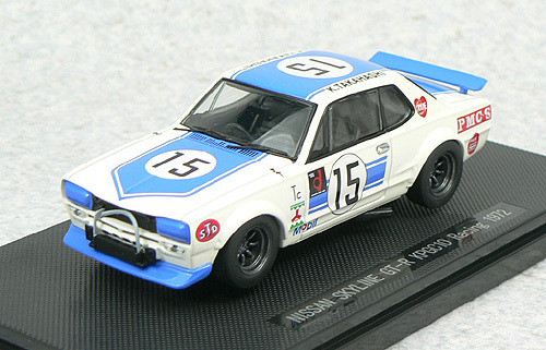 Ebbro 43240 Nissan Skyline GT-R KPGC10 Racing No.15 (White/Blue) 1/43 Scale (4526175432409)