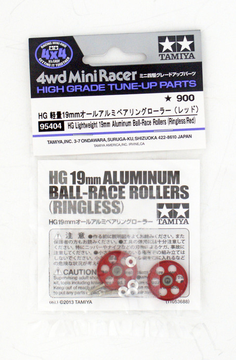 Tamiya Mini 4WD 95404 HG Lightweight Aluminum Ball-Race Rollers 19mm (Ringless/Red)