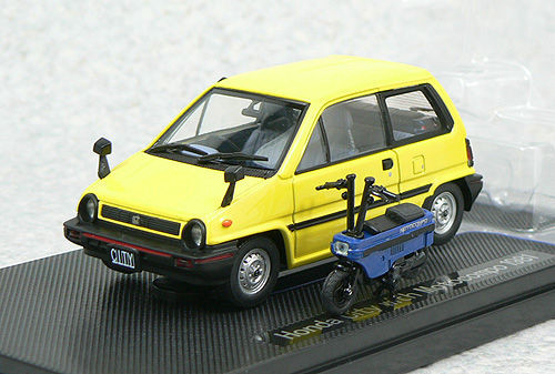 Ebbro 44017 HONDA CITY Yellow with Motocompo Blue 1/43 Scale (4526175440176)
