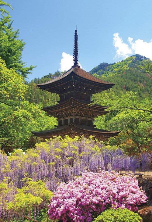 Yanoman Jigsaw Puzzle 01-2081 Three-Storied Pagoda & Wisteria Floribunda Nagano Japan (108 L-Pieces)