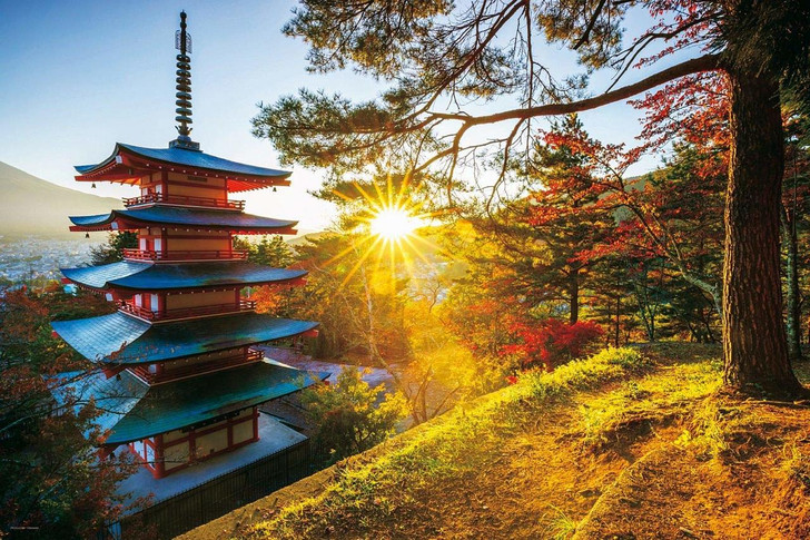 Yanoman Jigsaw Puzzle 10-1326 Morning Sun & Five-Storied Pagoda Asama Shrine Yamanashi (1000 Pieces)