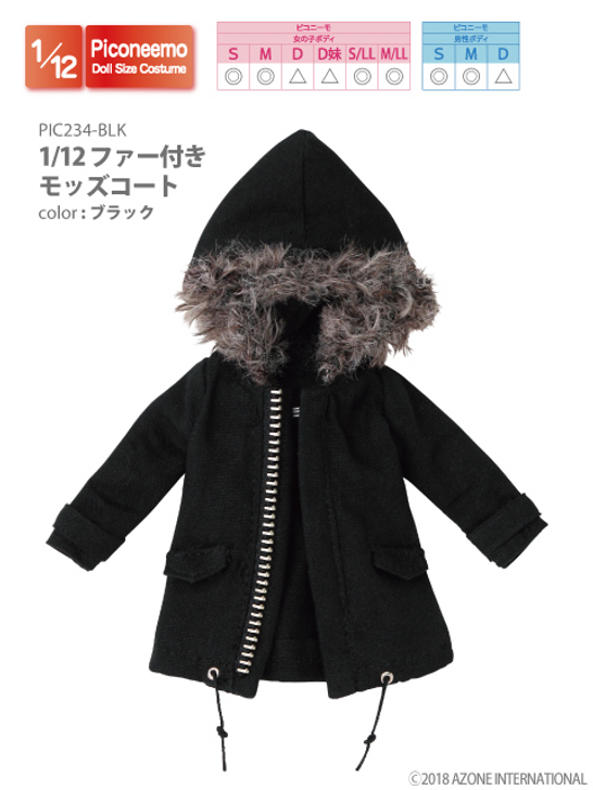 Azone PIC234-BLK 1/12 Picco Neemo Black Mods Coat with Fur