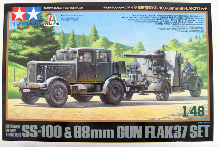 Tamiya 37027 GERMAN HEAVY TRACTOR SS-100 88mm Gun Flak37 1/48 scale kit