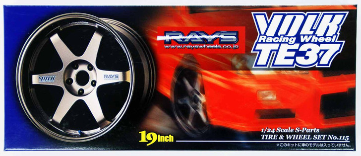 Aoshima 05538 Tire & Wheel Set VOLK Racing TE37 19 inch 1/24 Scale Kit (4905083005538)