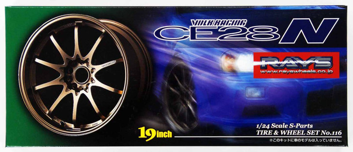 Aoshima 05545 Tire & Wheel Set VOLK Racing CE28N 19 inch 1/24 Scale Kit (4905083005545)