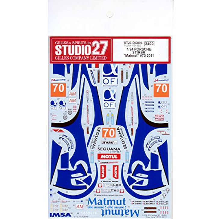 Studio27 ST27-DC896 Porsche 911 RSR `Matmut` #70 2011 Decal for Fujimi 1/24