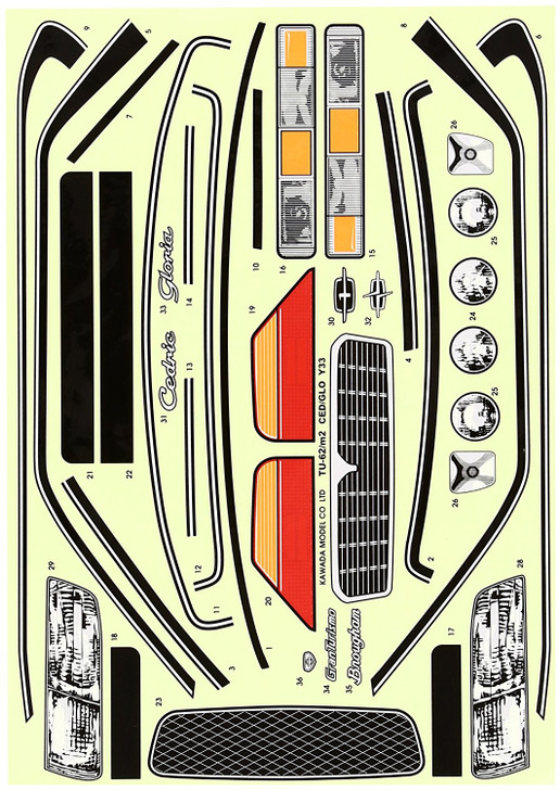 Kawada RC TU62A Decal For Ced/Glo Y33 Body