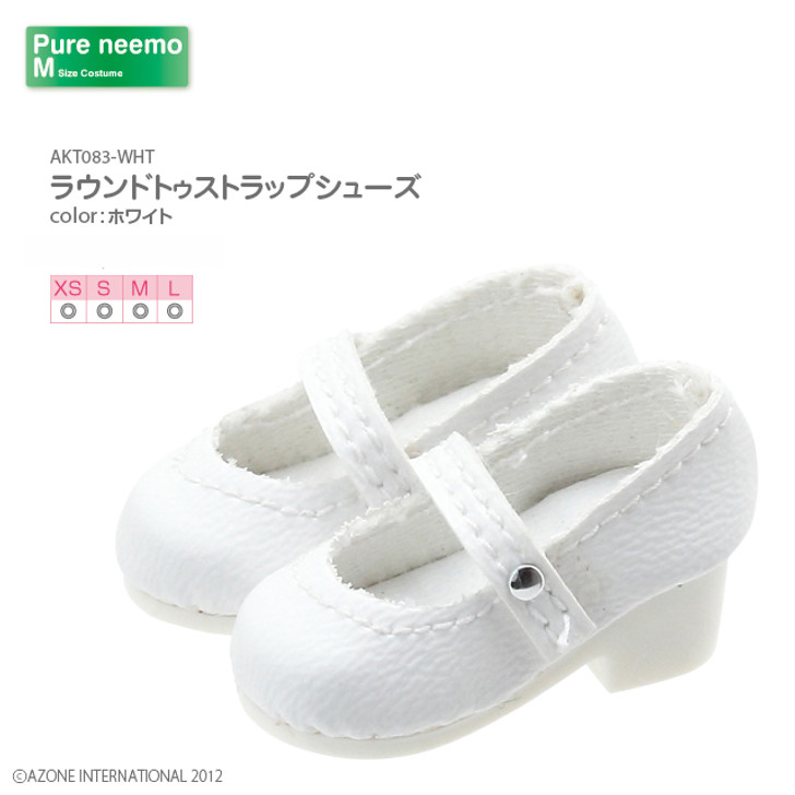 Azone AKT083-WHT Pure Neemo XS-L 1/6 Round Toe Strap Shoes (White)