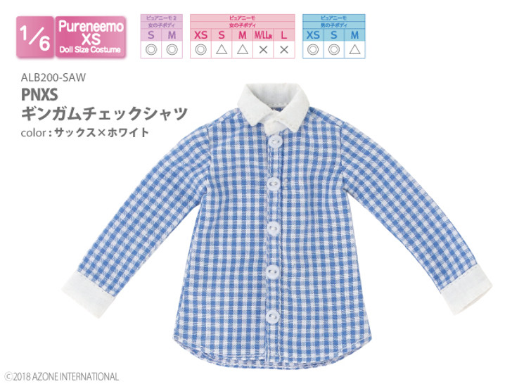 Azone ALB200-SAW Pure Neemo PNXS Gingham Check Shirt (Sax x White)