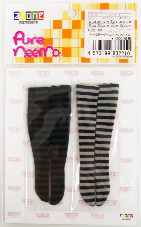 Azone ALB201-ASA Pure Neemo PNXS Border Knee Socks A Set (Black x Dark Gray/Black x Beige)