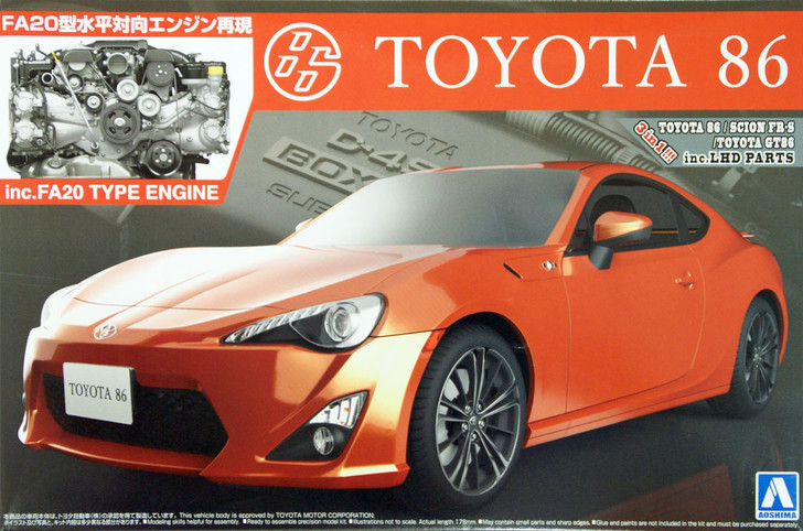 Aoshima 07600 Toyota 86 with FA20 Type Engine (inc. LHD parts) 1/24 Scale Kit (4905083007600)
