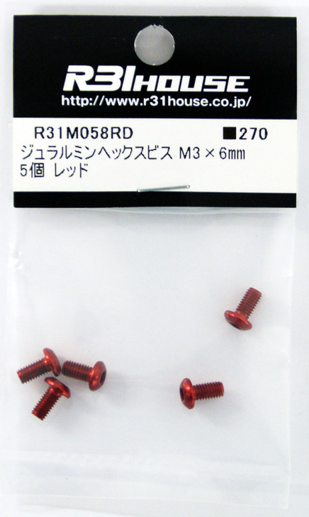 R31HOUSE R31M058RD Duralumin Hex bis M3x6 mm (Red/ 5 pcs)