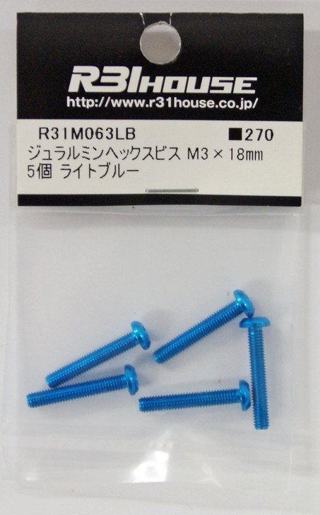 R31HOUSE R31M063LB Duralumin Hex bis M3x18 mm (Light Blue/ 5 pcs)