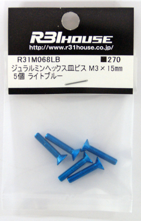 R31HOUSE R31M068LB Duralumin Hex Countersunk Screw M3x15 mm (Light Blue/5 pcs)