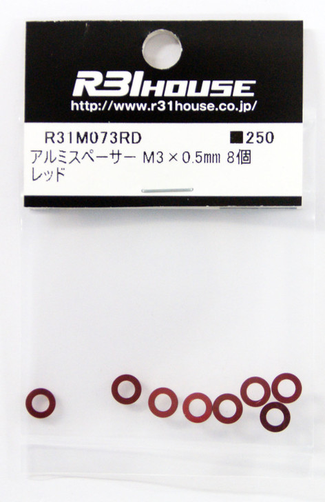 R31HOUSE R31M073RD Aluminum Spacer M3x0.5 mm (Red/ 8 pcs)
