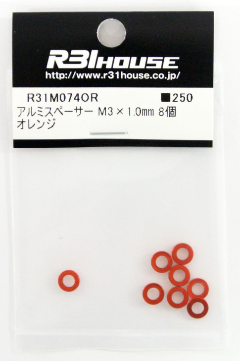 R31HOUSE R31M074OR Aluminum Spacer M3x1.0 mm (Orange/ 8 pcs)