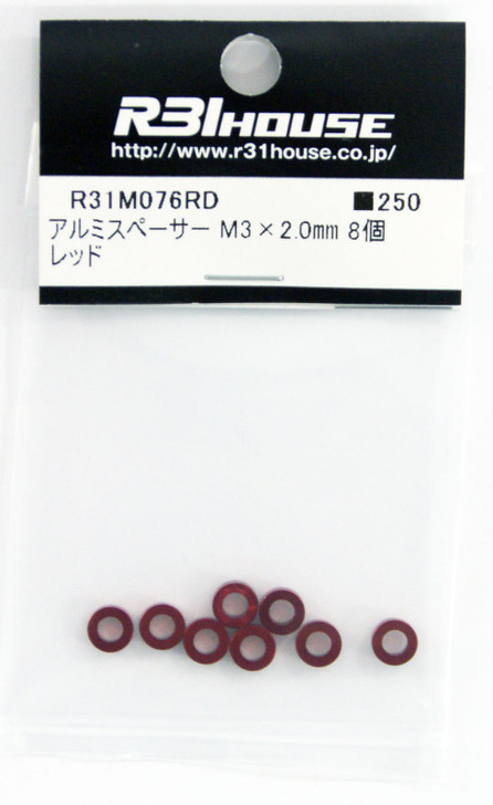 R31HOUSE R31M076RD Aluminum Spacer M3x2.0 mm (Red/ 8 pcs)