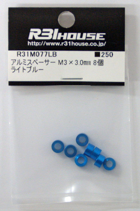 R31HOUSE R31M077LB Aluminum Spacer M3x3.0 mm (Light Blue / 8 pcs)