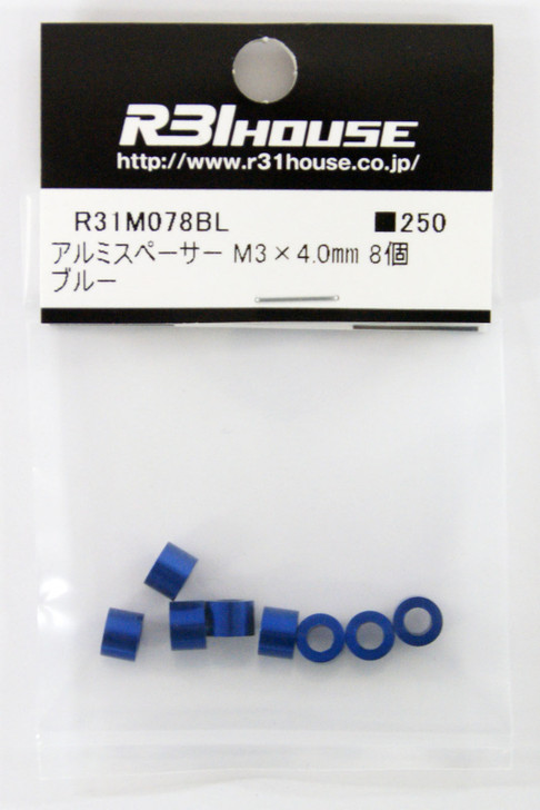 R31HOUSE R31M078BL Aluminum Spacer M3x4.0 mm (Blue/ 8 pcs)