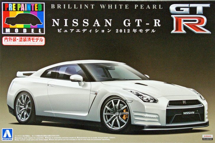 Aoshima 08072 Nissan GT-R 2012 White Pearl 1/24 Scale Kit (Pre-painted Model) (4905083008072)