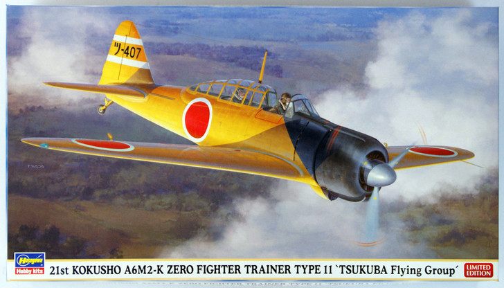 Hasegawa 07351 21st Kokusho A6M2-K Zero Fighter Trainer Type 11 TSUKUBA Flying Group 1/48 Scale Kit (4967834073517)
