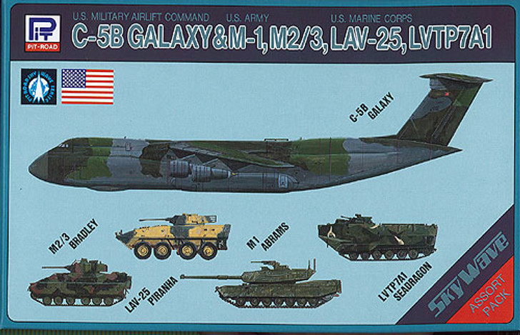 Pit-Road Skywave S-04 C-5B Galaxy & M-1, M2/3, LAV-25, LVTP7A1 1/700 Scale Kit