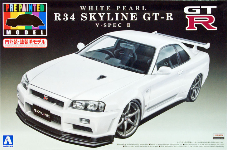 Aoshima 08607 Nissan R34 Skyline GT-R V-Spec II White Pearl 1/24 Pre-painted kit (4905083008607)
