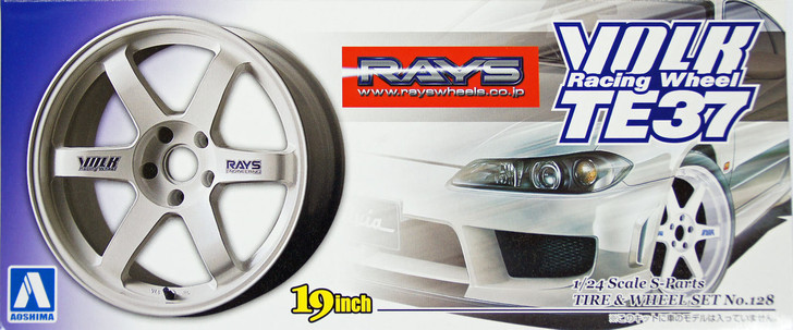 Aoshima 10013 Tire & Wheel Set No. 128 Volk Racing Wheel TE37 (White) 19 inch 1/24 Scale Kit (4905083010013)