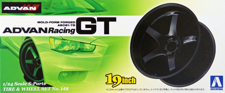 Aoshima 09031 Tire & Wheel Set No.148 ADVAN Racing GT 19 inch 1/24 Scale Kit (4905083009031)