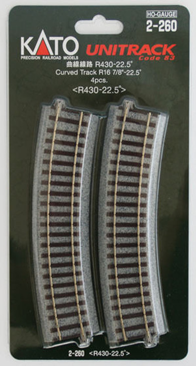 Kato 2-260 430mm (16 7/8') Radius 22.5º Curve Track R430-22.5 (4 pcs) (HO scale)