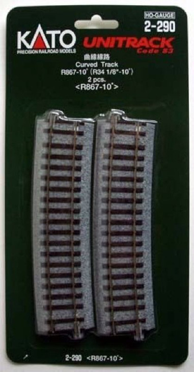 Kato 2-290 867mm (34 1/8') Radius 10・ｾ・・ｽｺ Curve Track R867-10 (2 pieces) (HO scale)