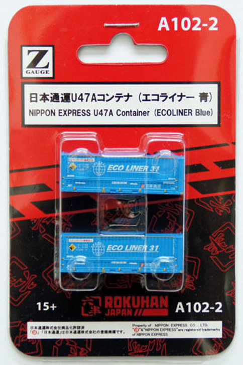 Rokuhan A102-2 Z Scale U47A Container Nippon Express (ECOLINER Blue) 2 pcs