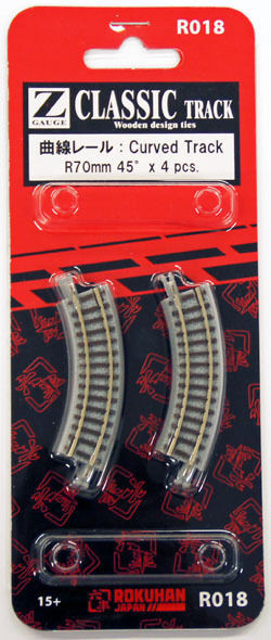 Rokuhan R018 R70mm 45・ｾ・・ｽｺ Curved Track 4 pcs. (1/220 Z Scale)