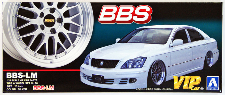 Aoshima 46418 BBS-LM 20 inch Silver Wheel & Tire Set 1/24 Scale Kit (4905083046418)