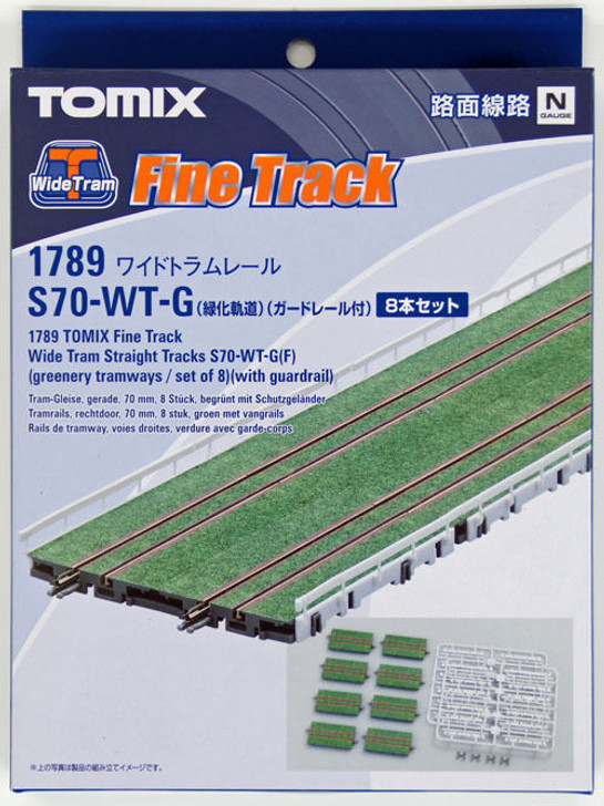 Tomix 1789 Wide Tram Straight Track S70-WT-G(F) (8 Pcs.) w/Guardrail (N scale)