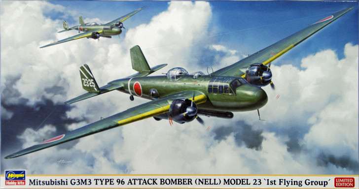 Hasegawa 02103 Mitsubishi G3M3 Type 96 Attack Bomber (Nell) Model 23 1st Flying Group 1/72 Scale Kit (4967834021037)