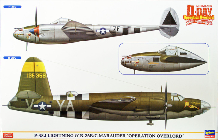 Hasegawa 02091 P-38J Lightning & B-26B/C Marauder Operation Overlord 1/72 Scale Kit (4967834020917)