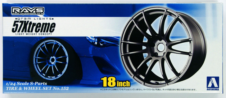 Aoshima 09154 Tire & Wheel Set No.152 Gram Lights 57 Xtreme 18 inch 1/24 Scale Kit (4905083009154)