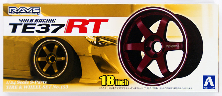 Aoshima 09161 Tire & Wheel Set No.153 Volk Racing TE37RT 18 inch 1/24 Scale Kit (4905083009161)
