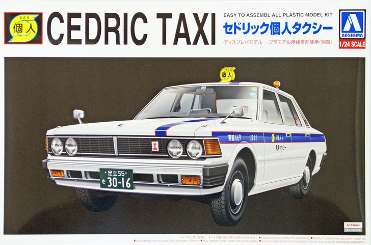 Aoshima 07839 Nissan 430 Cedric Sedan 200STD Privately Owned Taxi 1/24 Scale Kit (4905083007839)