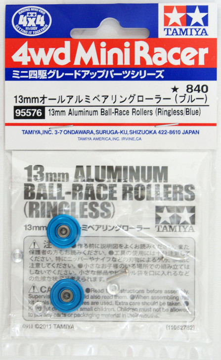 Tamiya Mini 4WD 13mm Aluminum Ball-Race Rollers (Ringless/ Blue)